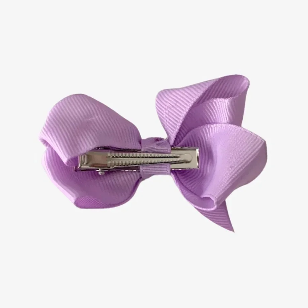 Set of 2 Pretty Girls Hair Bows Grosgrain Ribbon Clips Hair Accessories Purple